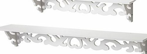 Macallen White Filigree Style Shelf, Shabby Chic Cut Out Design, Decorative Wall Shelves are Great for Candle Holders and Small Vases, Pair of Shelves