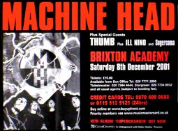 MACHINE HEAD Brixton Academy 8th December 2001 Music Poster