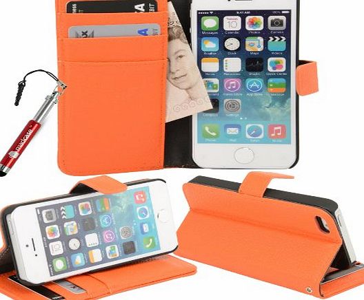 Madcase Apple iPhone 5 5s Premium Leather Wallet case Stand Cover incl. Screen Protector and Stylus Touch Pen - Apple Green