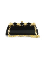 Jeweled Black Patent Leather Evening Clutch w/Chain Strap