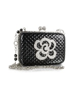 Maddalena Marconi Jeweled Black Quilted Patent Leather Evening Clutch w/Chain Strap