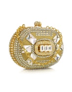 Maddalena Marconi Jeweled Oval Gold Evening Kiss Lock Clutch w/Chain Strap