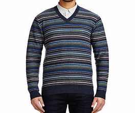 Maddox Street Ink striped knitted V-neck jumper