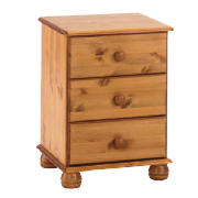 3 Drawer Bedside Table, Antique Pine