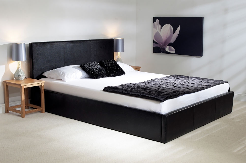 Madrid Black Faux Leather Ottoman Bed - Small