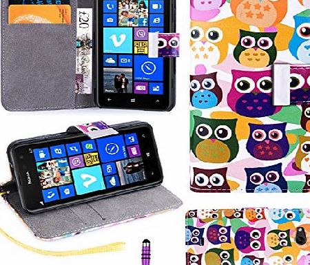 Magic Global Gadgets - Multi-Colour Cartoon Owl Pu Leather Wallet Book Stand Flip Case Cover Pouch For Nokia Lumia 625 With Built in Card amp; Money Slots   Screen Guard   Wrist Strap amp; Stylus Pe