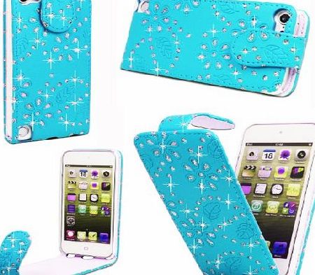 Magic Global Gadgets - Sparkly Turquoise Diamond Glitter Leather Flip Case Cover Pouch For Apple iPod Touch 5 5th Gen Generation iPod 5 With Screen Guard amp; Stylus Pen