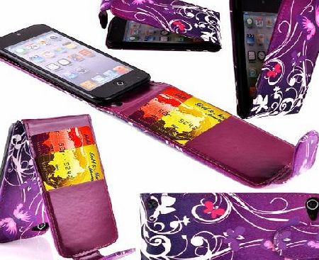 Magic Global Gadgets - Stylish Printed Purple Butterfly Leather Case Cover For Apple iPod Touch 5 5th Gen Generation iPod 5 With Screen Guard amp; Stylus Pen