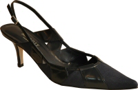 navy fabric and leather slingback shoe