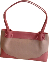 pink fabric leather bag with shoulder straps