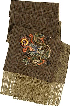 Maharishi Dragon embroidered wool tweed scarf