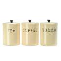Maison Blue Enamel Tea Coffee and Sugar Canisters in Cream
