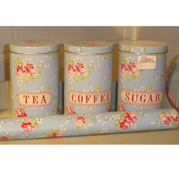 Maison Blue English Rose Tea Coffee and Sugar canisters
