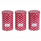 Maison Blue Red Retro Spot Tea Coffee and Sugar canisters