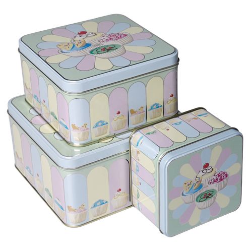 Maison Blue Square Tea & Cakes Storage Tin Set