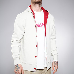 Makia Button Up Hoody - Slvr Birch/Red