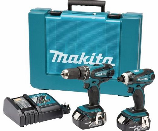 Makita 18V Lithium-Ion Combi Drill plus Impact Driver Cordless Kit with Batteries (2 Pieces)