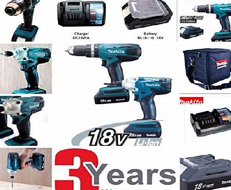 Makita DK18015x2 Twin Set Cordless Hammer Drill and Impact Driver pack with 2 x 18v BL1813G Batteries and 1x DC18WA Charger