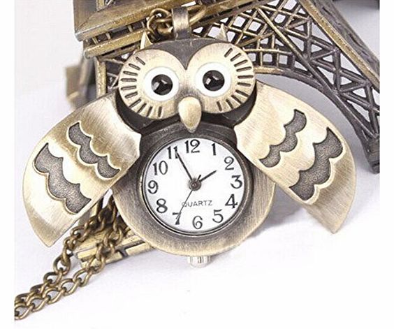 Lovely Bronze Owl Pocket Clock/Watch Pendant Necklace With Chain Quartz Watch Gift Idea