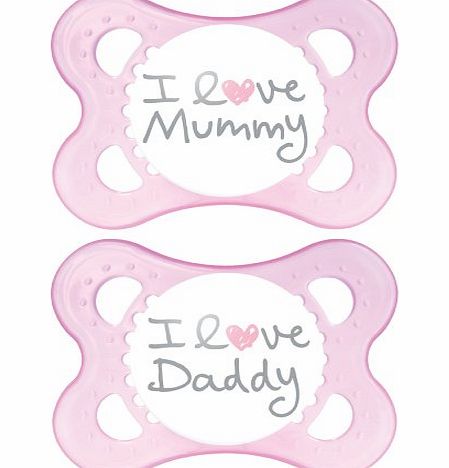 MAM Style I Love Mummy and Daddy Soother for 0 months   (2 pack Pink)