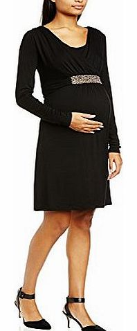 Womens Dallas Tess Jersey NF A-Line Long Sleeve Maternity Dress, Black, Size 12 (Manufacturer Size:Large)