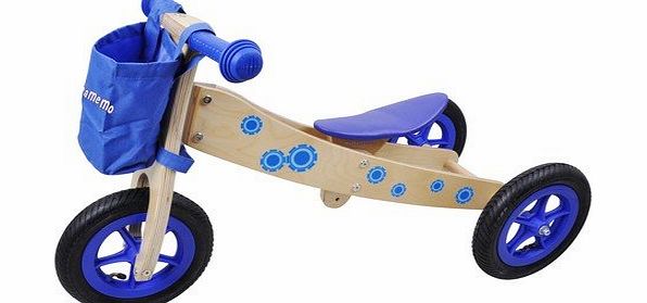 MaMaMeMo  3-in-1 Wooden Trike/ Balance Bike (Blue)