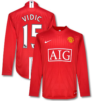 Man Utd Nike 07-08 Man Utd L/S home (Vidic 15)