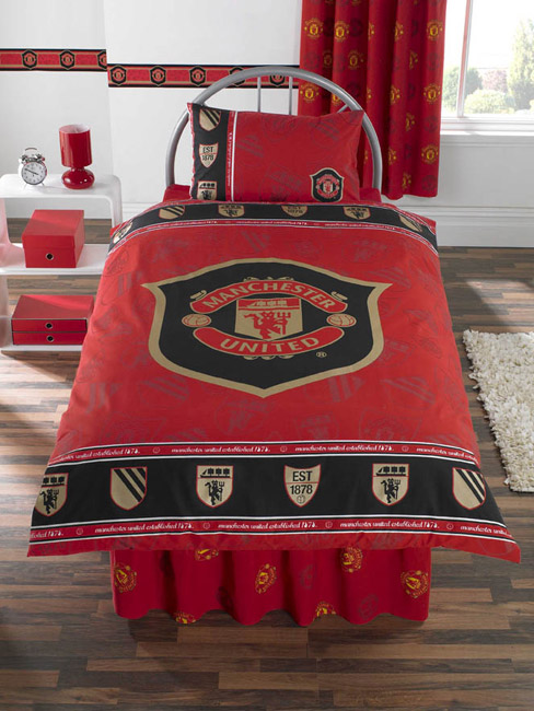 Manchester United FC Single Duvet Cover and Pillowcase Shield Design Bedding