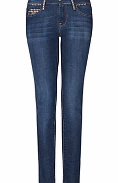 Mango Slim Line Stud Detail Jeans, Denim