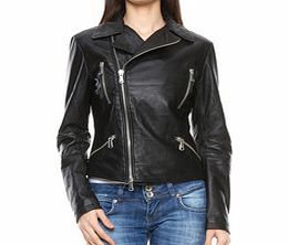Mangotti Black leather zip detail biker jacket