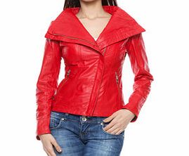 Mangotti Red leather exaggerated collar jacket