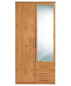 2 Door 3 Drawer Mirrored Wardrobe - Pine