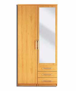 2 Door- 3 Drawer Mirrored Wardrobe - Beech Effect