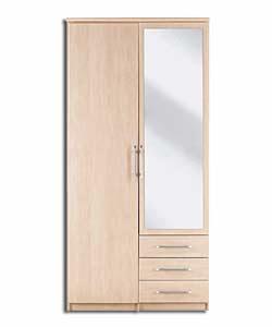 2 Door- 3 Drawer Mirrored Wardrobe - Maple Effect