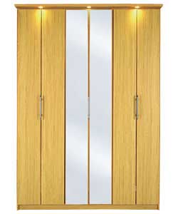3 Bi-Fold Door Mirrored Wardrobe - Oak