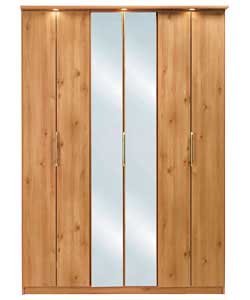 3 Bi-Fold Door Mirrored Wardrobe - Pine