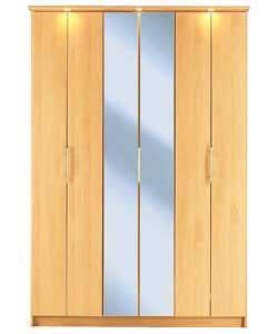 3 Bi-Fold Door Mirrored Wardrobe - Beech Effect