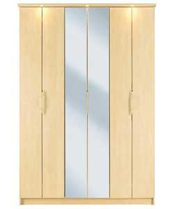 3 Bi-Fold Door Mirrored Wardrobe - Maple Effect