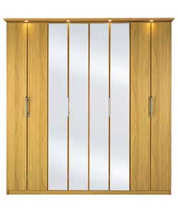 4 Bi-Fold Door Mirrored Wardrobe - Oak