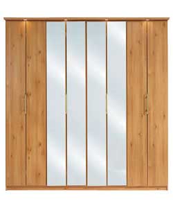 manhattan 4 Bi-Fold Door Mirrored Wardrobe - Pine