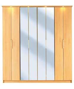 Manhattan 4 Bi-Fold Door Mirrored Wardrobe - Beech Effect