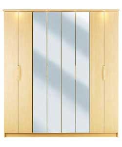 4 Bi-Fold Door Mirrored Wardrobe - Maple Effect