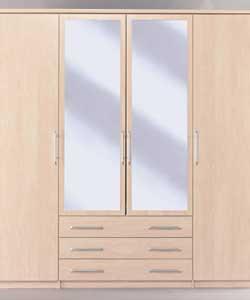 4 Door- 3 Drawer Mirrored Wardrobe - Maple Effect