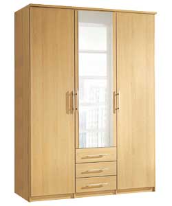 Manhattan Golden Oak 3-Door Wardrobe - 3 Narrow Drawers