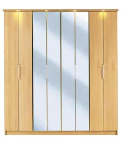 Golden Oak Wardrobe - Bi-fold 4-Door Mirror