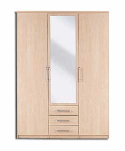 Manhattan Maple Effect 2 plus 1 Mirror Door/3 Drawer Robe
