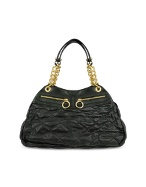Mania Black Quilted Leather Satchel Bag