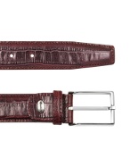 Manieri Mens Burgundy Croco Stamped Leather Belt