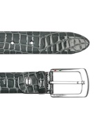 Mens Gray Croco Stamped Patent Leather Belt