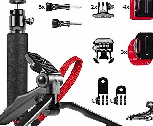 Mantona 20255 Basic GoPro Set with Basic Attachments / Hand Tripod / Table Tripod / Mounting Set and Adhesive Pads for GoPro Hero / Actionpro X7